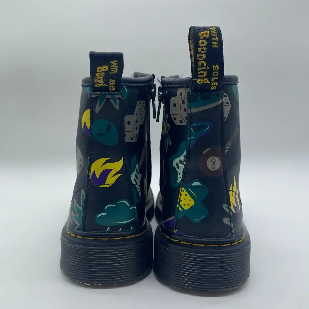 Dr. Martens Junior Black Sticker Print Hightop Boots Combat Hightop Kid size 13
